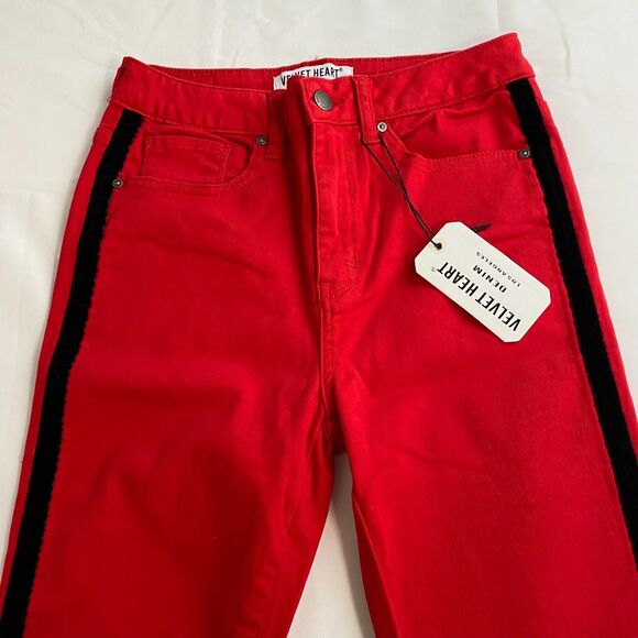 NWT Velvet Heart Francescas Hallie Red Black Velvet Racer‎ Stripe Jeans Size 27 - Picture 6 of 16
